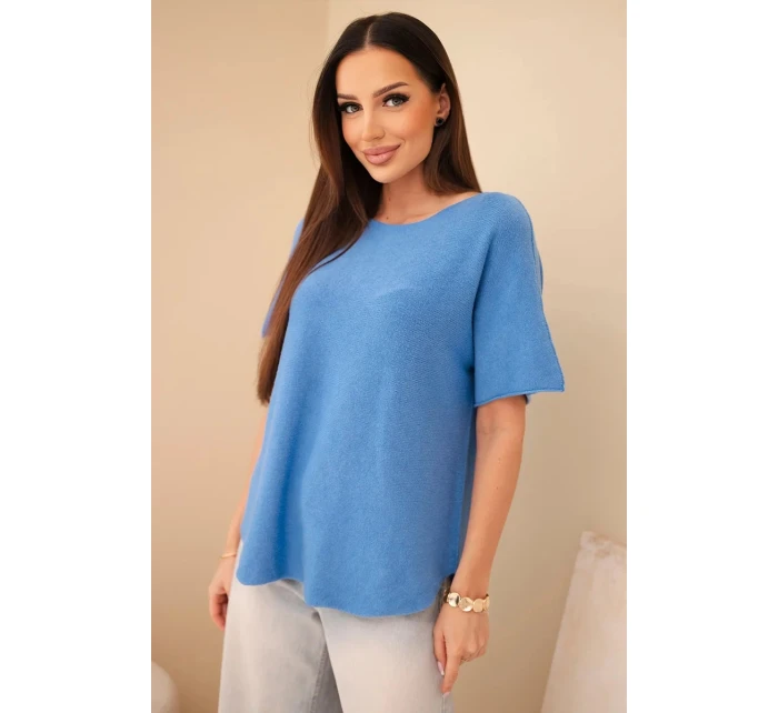 Svetr dámský s krátkým rukávem volného střihu modrý