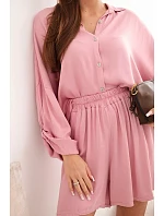 Dámský komplet z viskózy, košile s knoflíky a volné šortky tmavě růžová