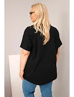 Dámská bavlněná halenka Plus Size s motýlky černá Dámská bavlněná halenka Plus Size s motýlky černá