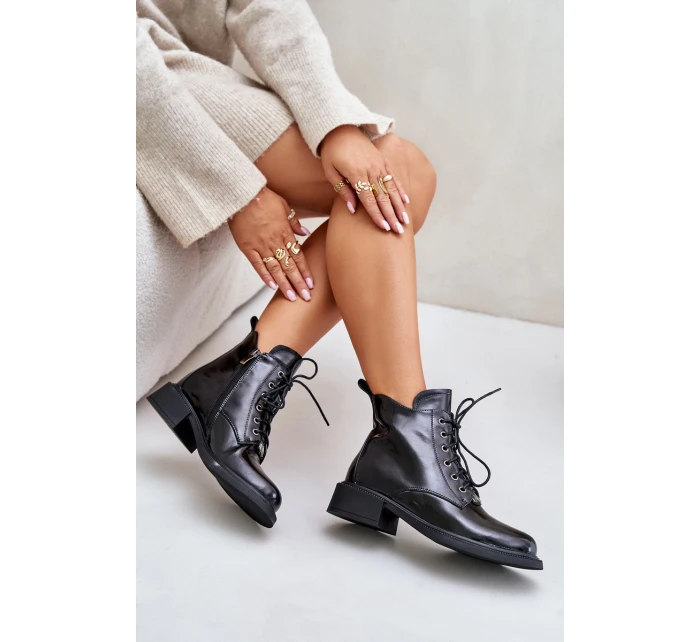 Kožené Lakované Kotníkové Boty S Černé model 21675506 - EVENTO Kožené Lakované Kotníkové Boty S Černé model 21675506 - EVENTO