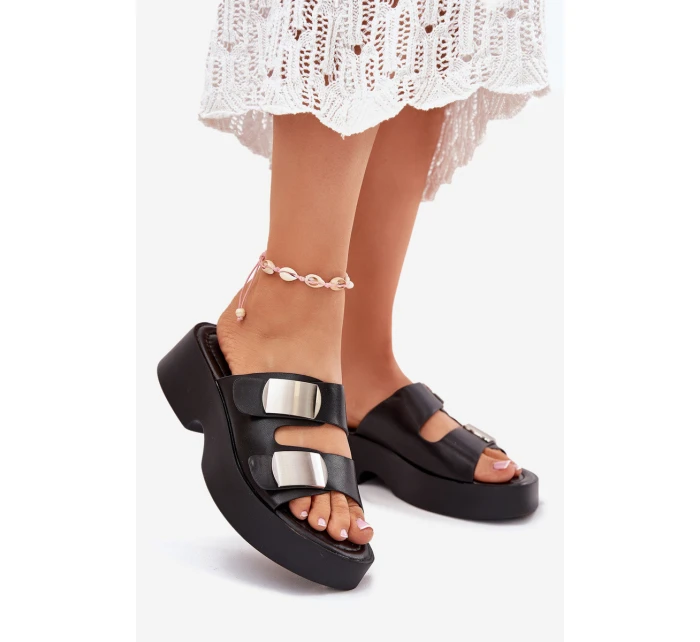 Dámské pantofle s pásky eko kůže černé Falenisse
