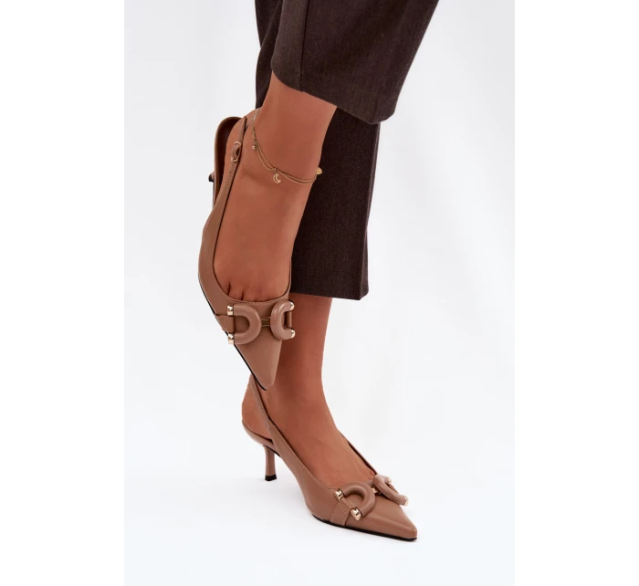 Dámské sandály na podpatku s ozdobným detailem hnědé model 21900459 - Boto