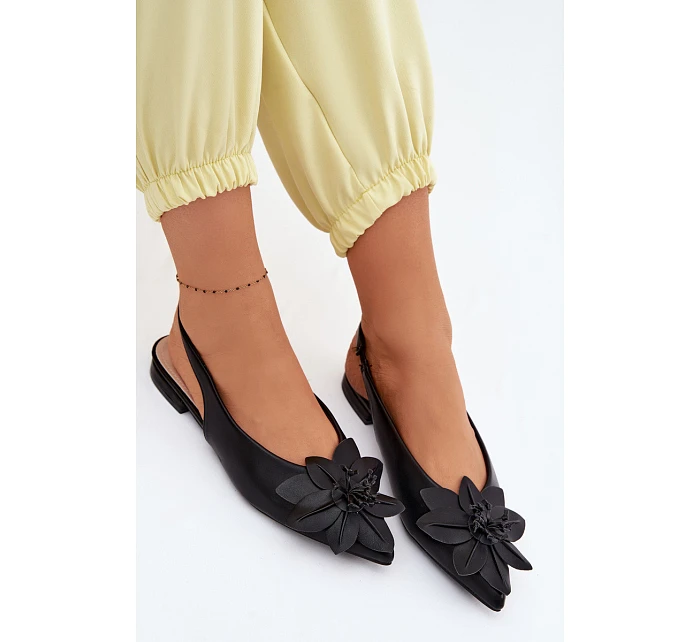 Dámské sandály na nízkém podpatku s dekorativním květem Černé Telivette