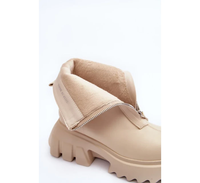 Béžové kotníkové boty Kusma na masivní platformě se zipem Béžové kotníkové boty Kusma na masivní platformě se zipem