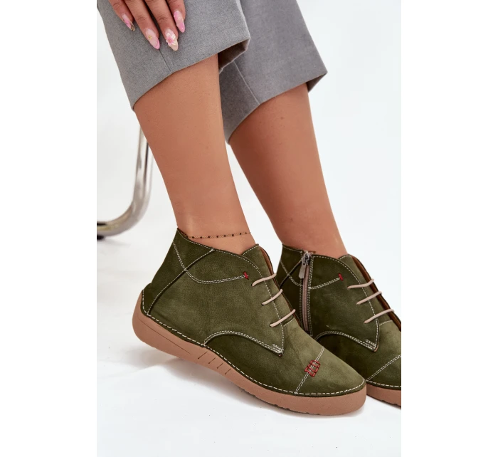 Dámské kožené polobotky s prošitím na zip Artiker – zelené