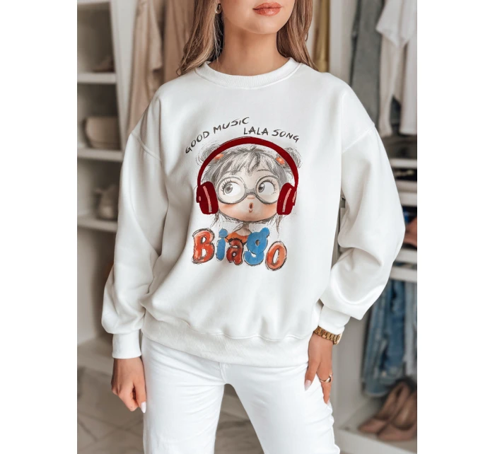 Dámská mikina s potiskem LALA VIBE bílá FashionStreet BY1504 Dámská mikina s potiskem LALA VIBE bílá FashionStreet BY1504