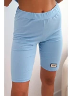 Dámský bavlněný komplet s krátkým rukávem a šortkami modrý Dámský bavlněný komplet s krátkým rukávem a šortkami modrý