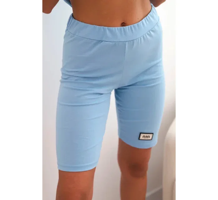 Dámský bavlněný komplet s krátkým rukávem a šortkami modrý Dámský bavlněný komplet s krátkým rukávem a šortkami modrý