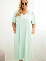 Dámské plus size bavlněné šaty s volánem na ramenou mátová