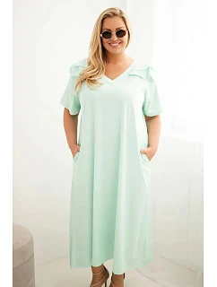 Dámské plus size bavlněné šaty s volánem na ramenou mátová