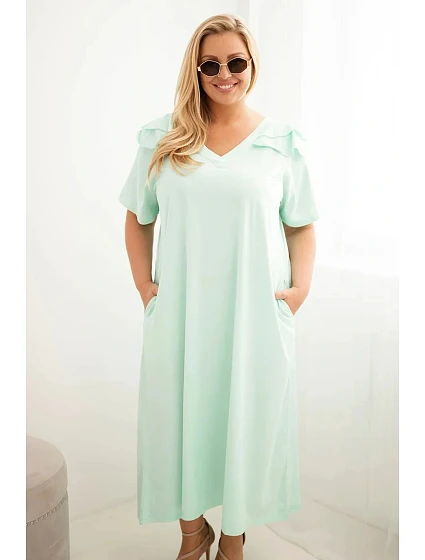 Dámské plus size bavlněné šaty s volánem na ramenou mátová Dámské plus size bavlněné šaty s volánem na ramenou mátová