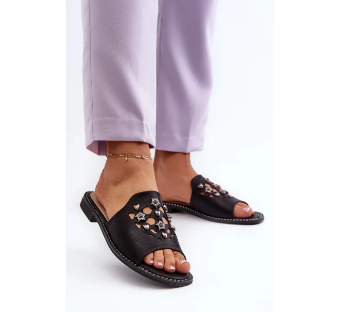 Lesklé dámské sandály s ozdobami S.Barski Černá