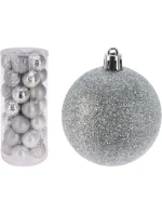 DEKORATIVNÍ PLASTOVÁ CETKA 6CM SADA 35 KS STŘÍBRNÁ