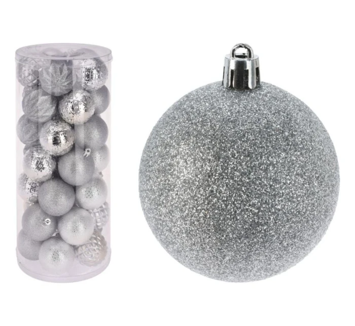 DEKORATIVNÍ PLASTOVÁ CETKA 6CM SADA 35 KS STŘÍBRNÁ