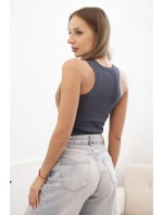 Dámská pruhovaná tílko s ozdobnou nášivkou grafitová