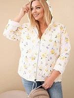 Dámská jarní bunda Plus Size s drobným květinovým vzorem žlutá