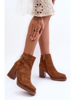 Zamszové Botky Na Podpatku Hnědé model 21632198 - Boto Zamszové Botky Na Podpatku Hnědé model 21632198 - Boto