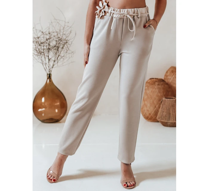 Dámské máslové kalhoty s květinami LEGISSA light beige FashionStreet UY2404