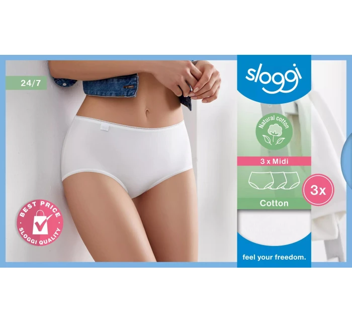 Dámské kalhotky Sloggi 24/7 Cotton Midi C3P bílé Dámské kalhotky Sloggi 24/7 Cotton Midi C3P bílé