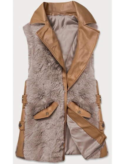 Elegantní vesta v barvě z eko kůže a kožešiny model 15831737 - S'WEST