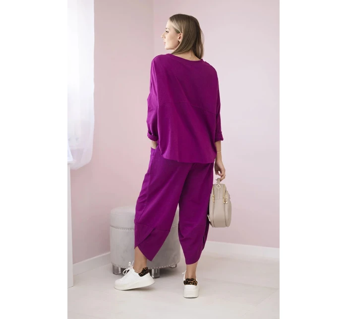 Bavlněná mikina kalhoty set švestka