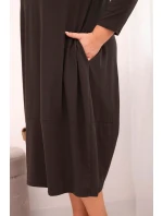 Dámská bavlněná model 21798737 Plus Size s ohrnutým rukávem a kapsami hnědá - K-Fashion