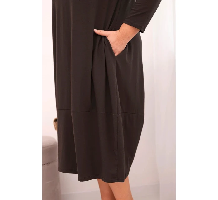 Dámská bavlněná model 21798737 Plus Size s ohrnutým rukávem a kapsami hnědá - K-Fashion