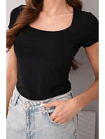 Dámská bambusová halenka s krátkým rukávem a širokým výstřihem basic černá Dámská bambusová halenka s krátkým rukávem a širokým výstřihem basic černá