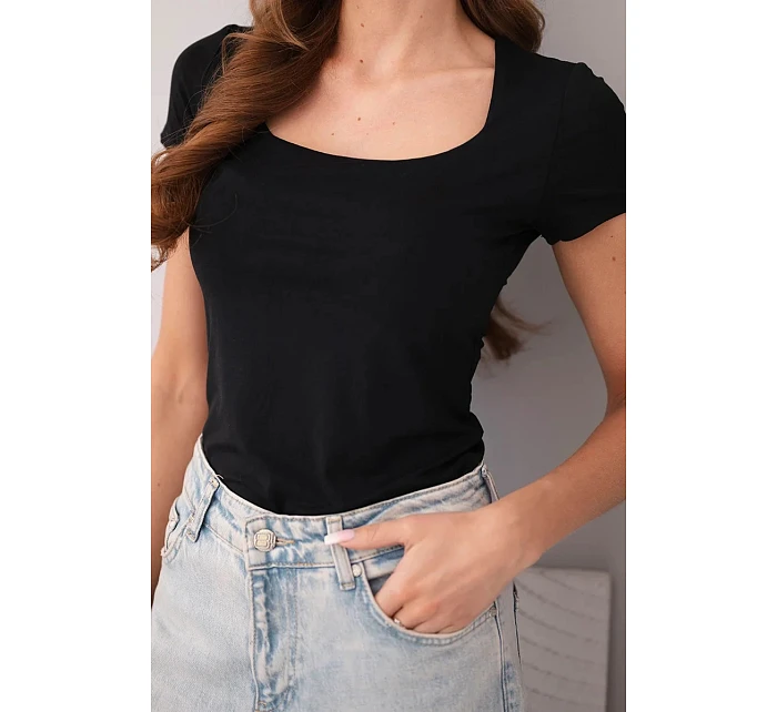 Dámská bambusová halenka s krátkým rukávem a širokým výstřihem basic černá Dámská bambusová halenka s krátkým rukávem a širokým výstřihem basic černá