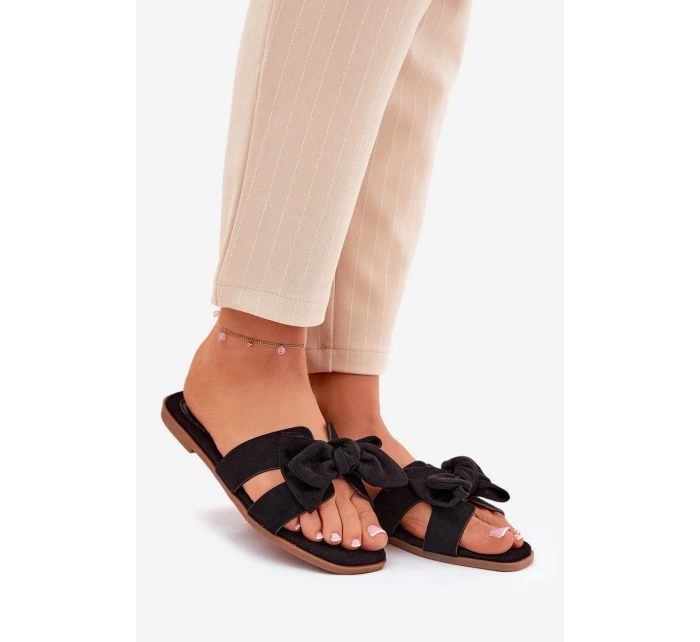 Ploché Dámské Pantofle S Mašlí Černé Tobin