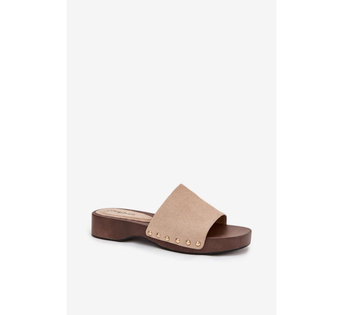 Dámské pantofle s zlatými sponami béžové Ferinna