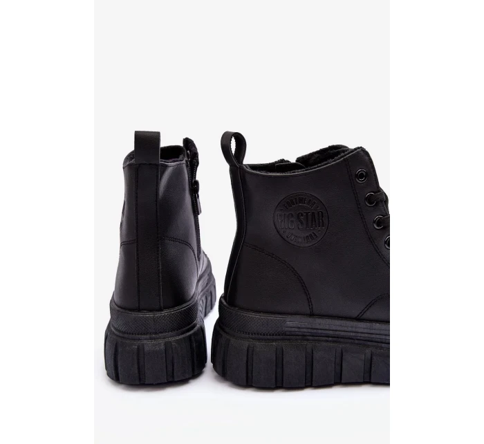 Zateplené kožené tenisky se zipem Big Star MM274625 černé
