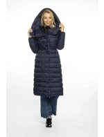 Tmavě modrý prošívaný kabát s vysokým stojáčkem a kapucí model 21247307 - Ann Gissy