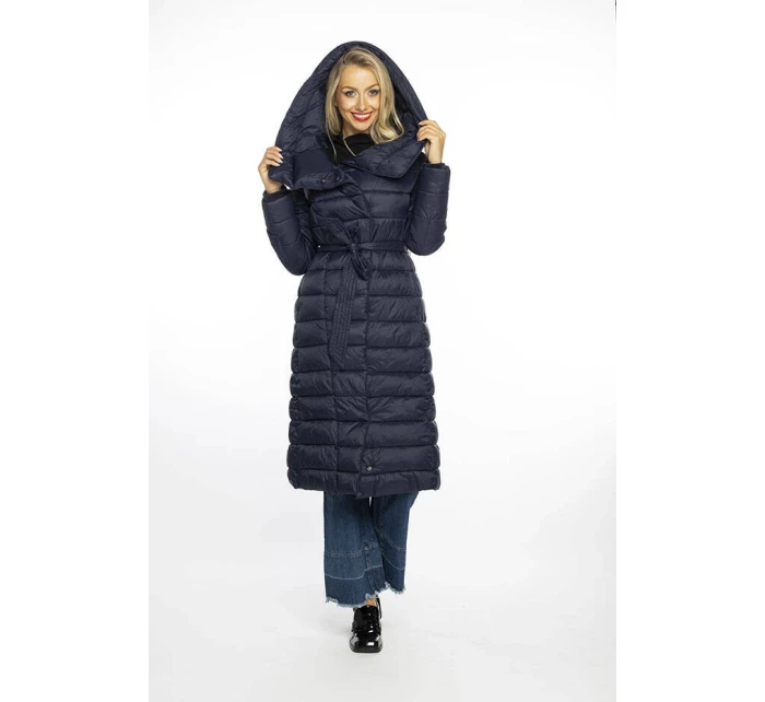 Tmavě modrý prošívaný kabát s vysokým stojáčkem a kapucí model 21247307 - Ann Gissy