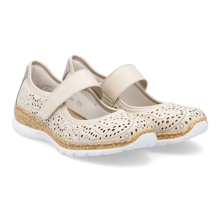 Dámská pohodlná prolamovaná obuv Rieker N4299-60 na suchý zip v béžové barvě