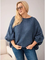Dámský svetr Plus Size s přídavkem vlny volného střihu modrá džínová Dámský svetr Plus Size s přídavkem vlny volného střihu modrá džínová