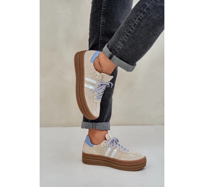 Zazoo N1068S4 Dámské semišové sneakersy na platformě béžové