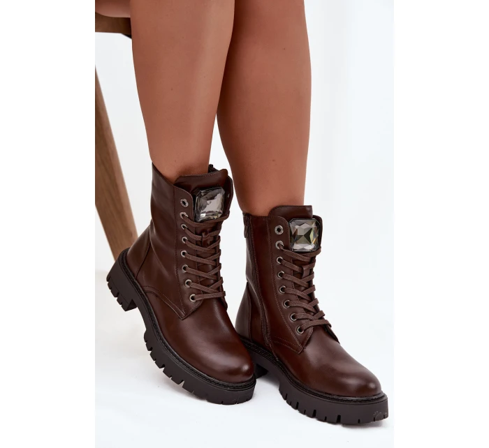 Dámské workery s ozdobou eko kůže čokoládové Karessa Dámské workery s ozdobou eko kůže čokoládové Karessa