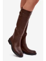 Dámské kozačky na nízkém podpatku s ozdobným detailem Arvessa – hnědé