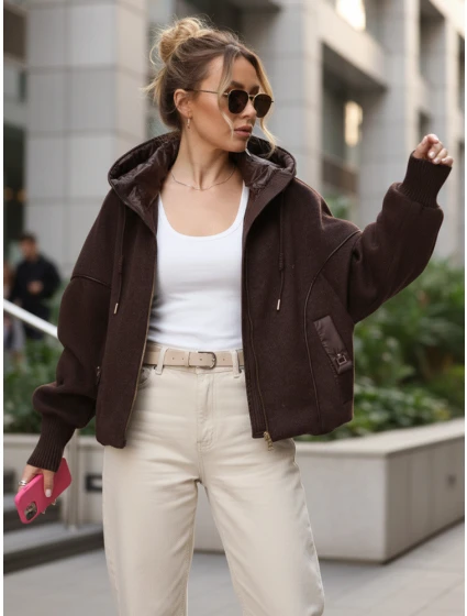 Kurtka damska przejściowa z kapturem brązowa model 22035968 - FashionStreet