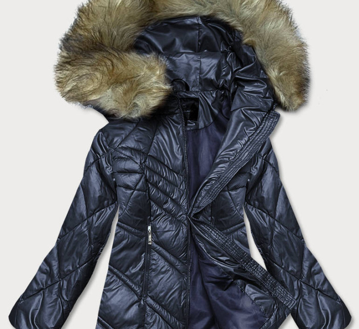 Tmavě modrá dámská bunda s kapucí pro přechodné období (H-97)
