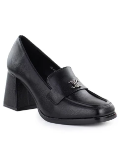 Dámské mokasíny na podpatku, polobotky černé Potocki SZ12783