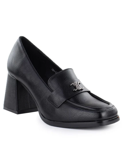 Dámské mokasíny na podpatku, polobotky černé Potocki SZ12783