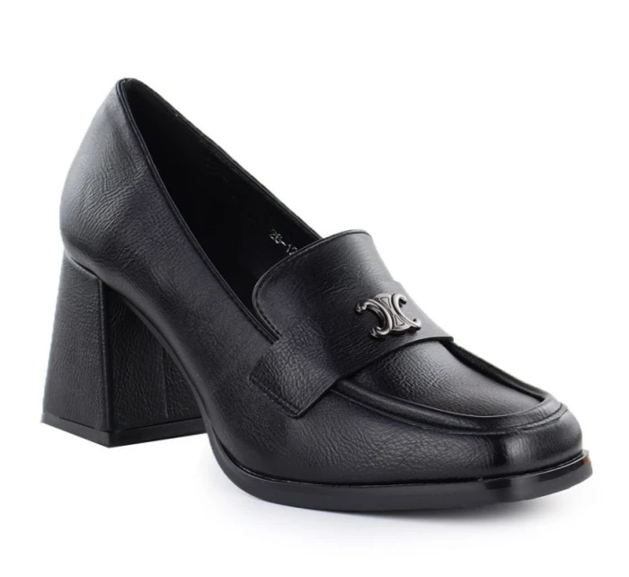 Dámské mokasíny na podpatku, polobotky černé Potocki SZ12783