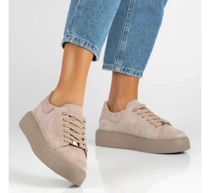 Dámské kožené polobotky béžové model 22061153 - FILIPPO