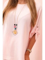 Dámský komplet s halenkou s náhrdelníkem a širokými nohavicemi pudrově růžová Dámský komplet s halenkou s náhrdelníkem a širokými nohavicemi pudrově růžová