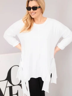 Dámská bavlněná blůza Plus Size s asymetrickým spodním lemem a výřezy bílá