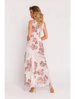 Dámské šifonové šaty model 21105543 model 2 Ecru s květy - Moe Dámské šifonové šaty model 21105543 model 2 Ecru s květy - Moe