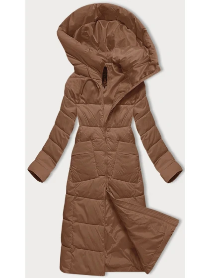 Dlouhá dámská prošívaná zimní bunda ve velbloudí barvě Libland (7767)