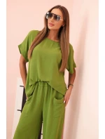 Komplet z viskózy blůza + kalhoty olivová Komplet z viskózy blůza + kalhoty olivová